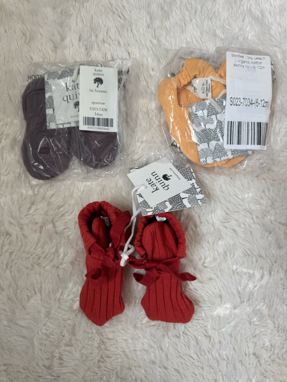Kate Quinn NWT Baby Organic Cotton Tie Booties Bundle - 3-12M Neutral Set